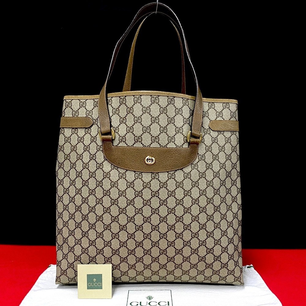 Gucci GG Leather Tote Bag Shoulder Bag A4 Beige Brown